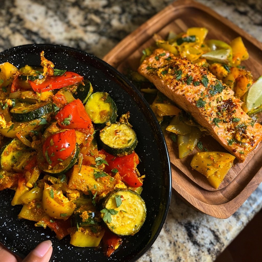 Saffron Salmon and Vegetable Medley