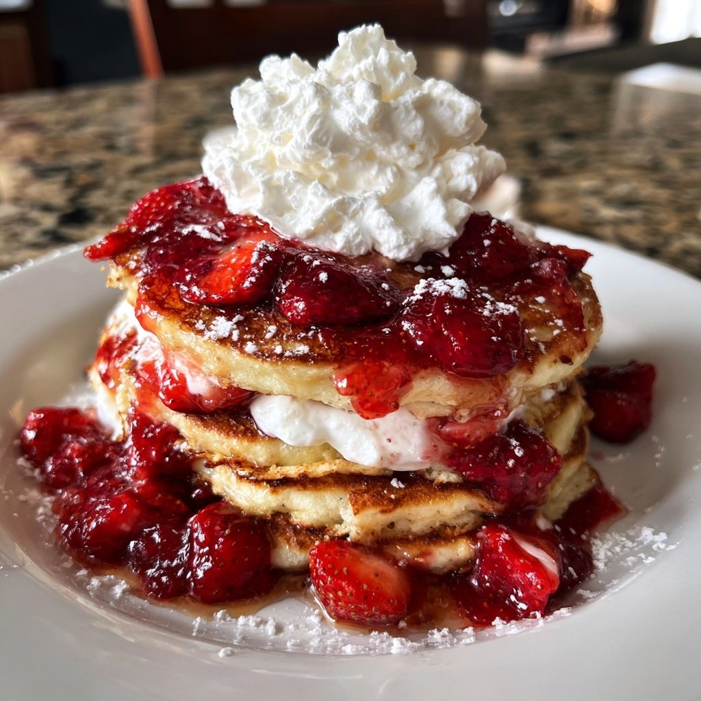 Strawberry Ricotta Pancakes with Whipped Cream​
