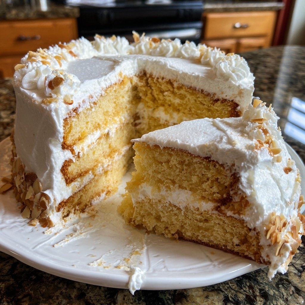 Vanilla Almond Layer Cake with Whipped Frosting