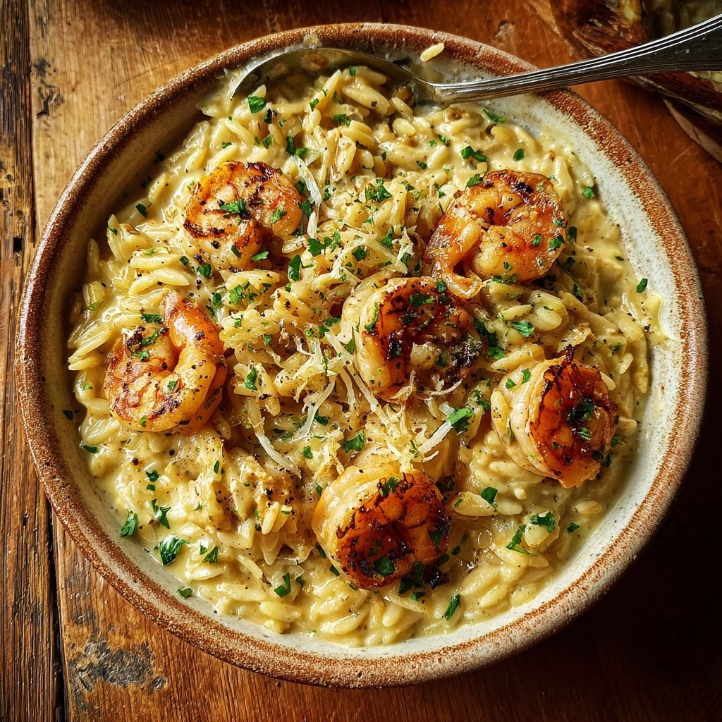 Creamy Orzo with Grilled Shrimp