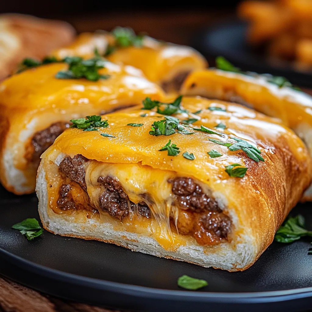 Garlic Butter Cheeseburger Rollups and Melted Cheese