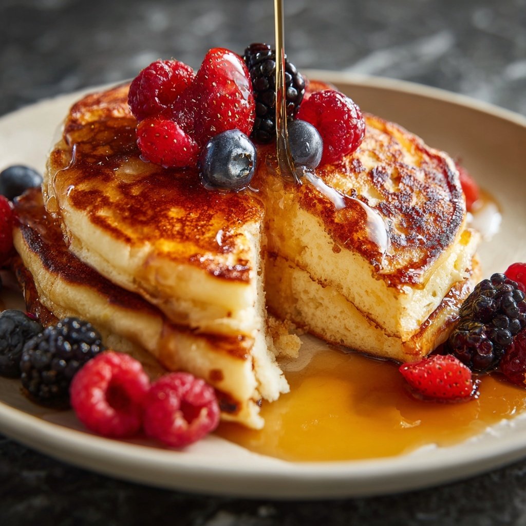 Vanilla Ricotta Pancakes with Maple Syrup​