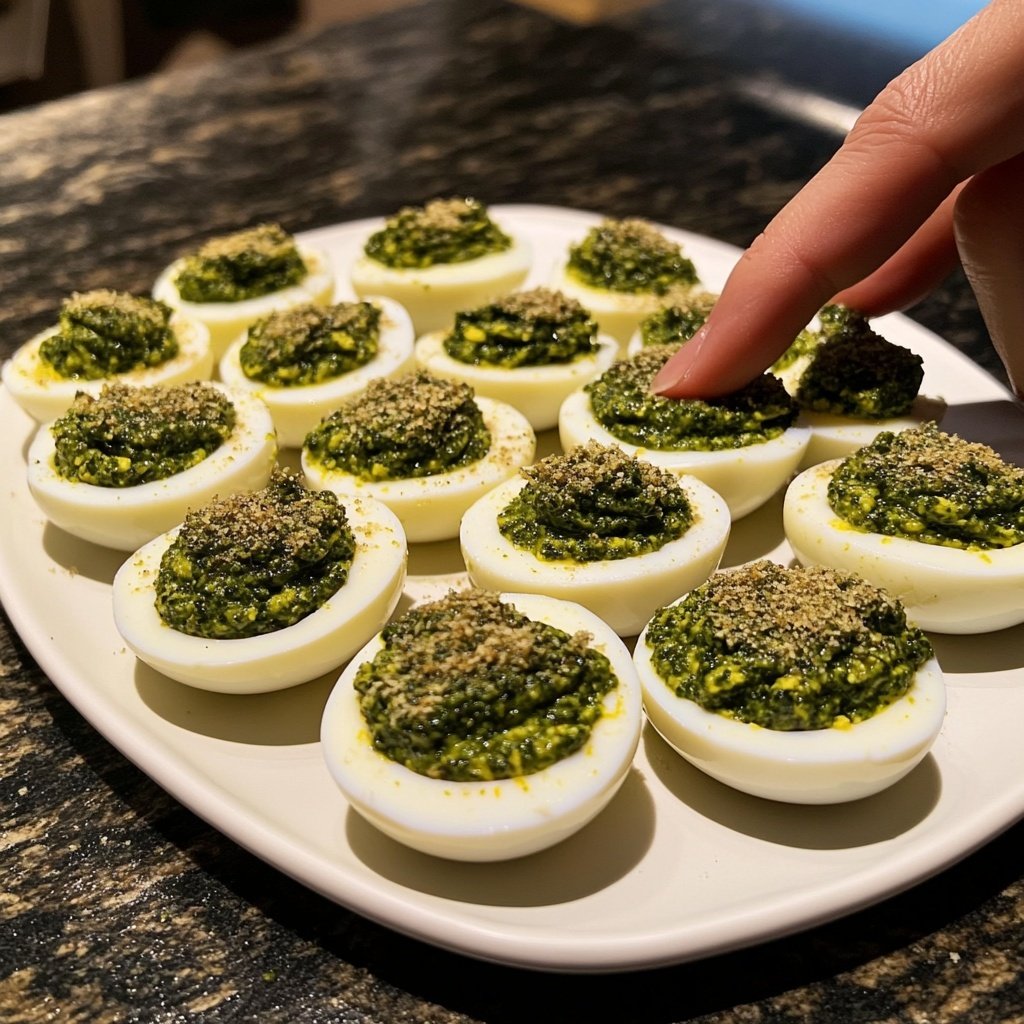 Christmas Tree Deviled Eggs Pesto