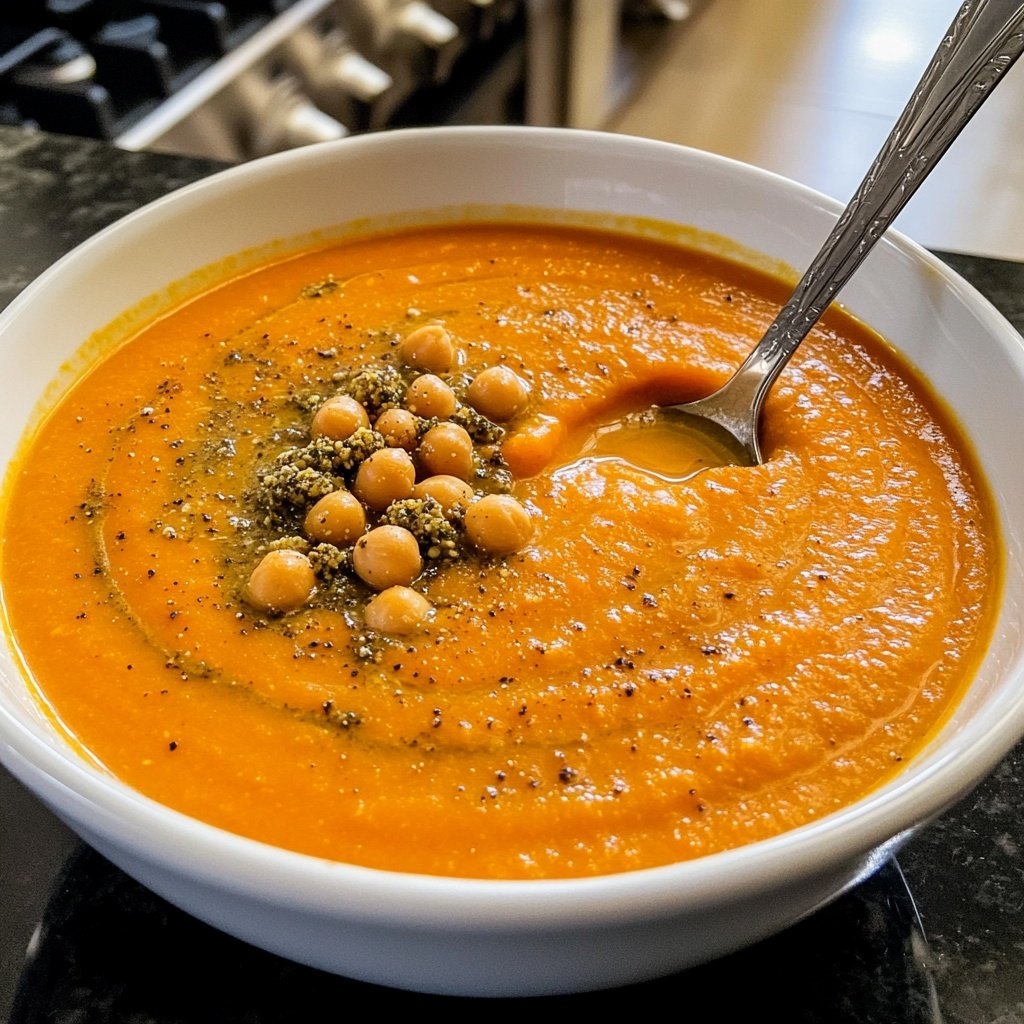 Roasted Carrot Soup with Za'atar and Chickpeas