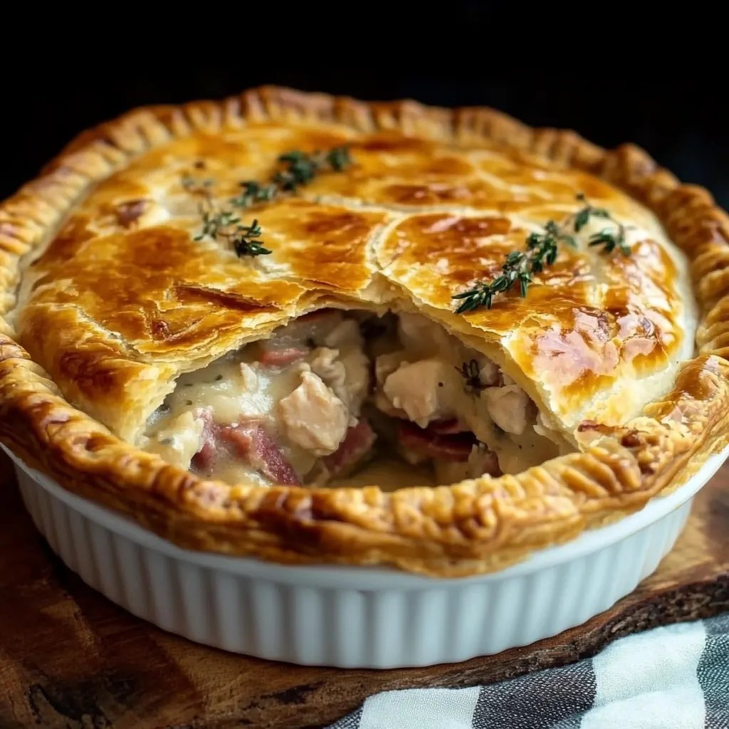 Easy Creamy Chicken, Ham, and Mushroom Pie