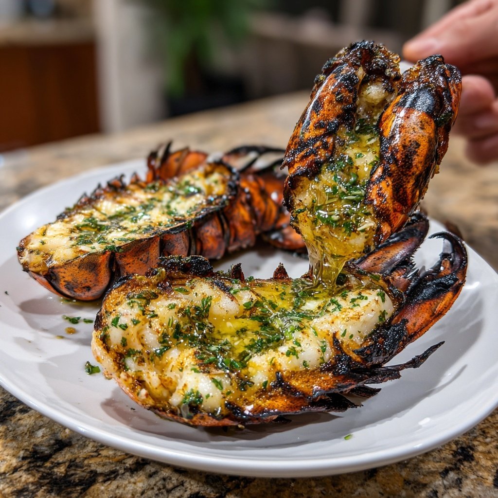 Grilled Lobster Tails Garlic Herb