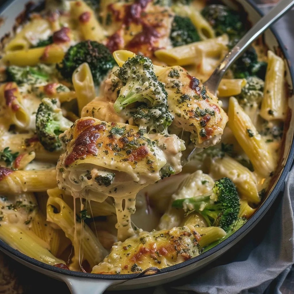 Creamy Pesto Chicken and Broccoli Pasta Bake