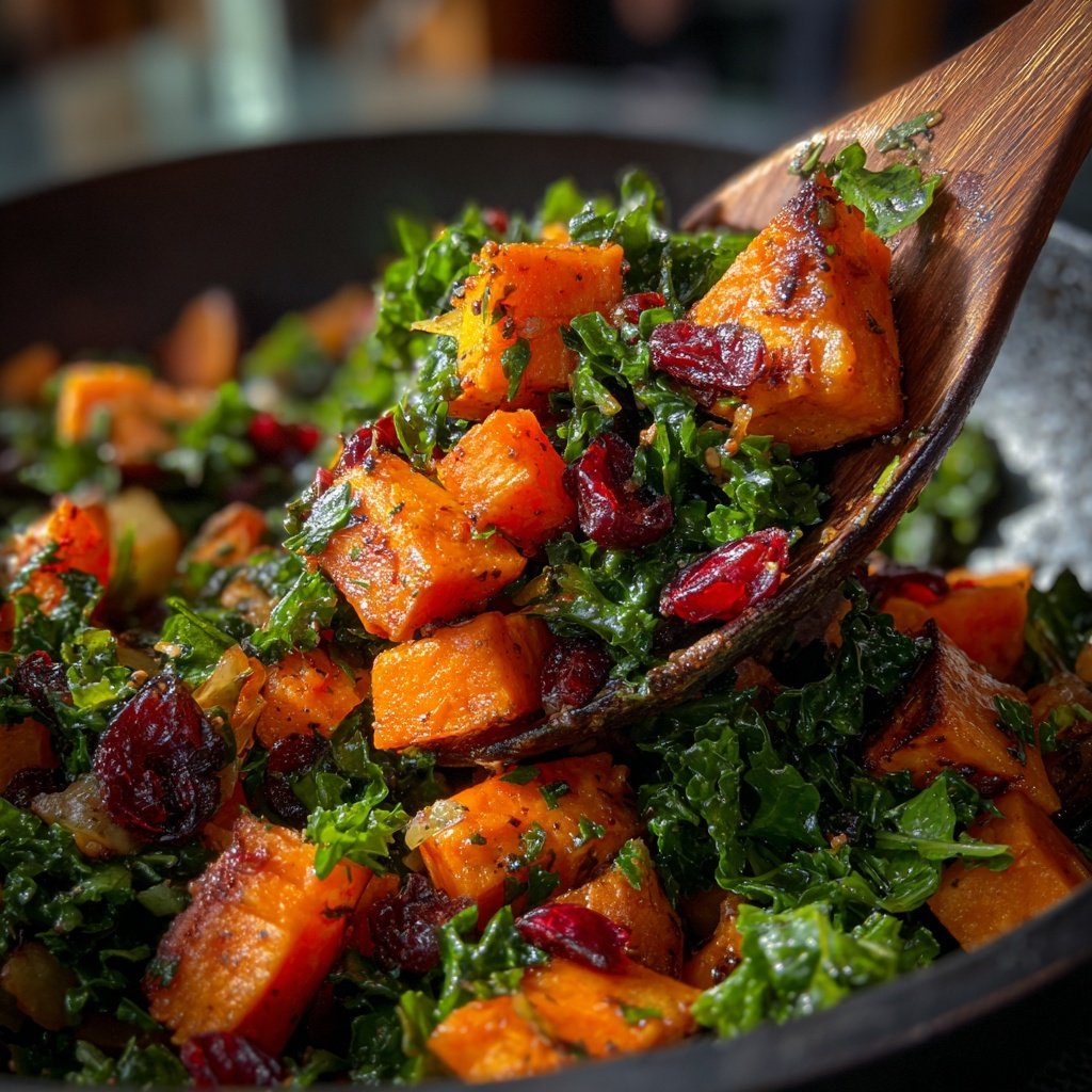 Kale Sweet Potato Salad with Cranberries